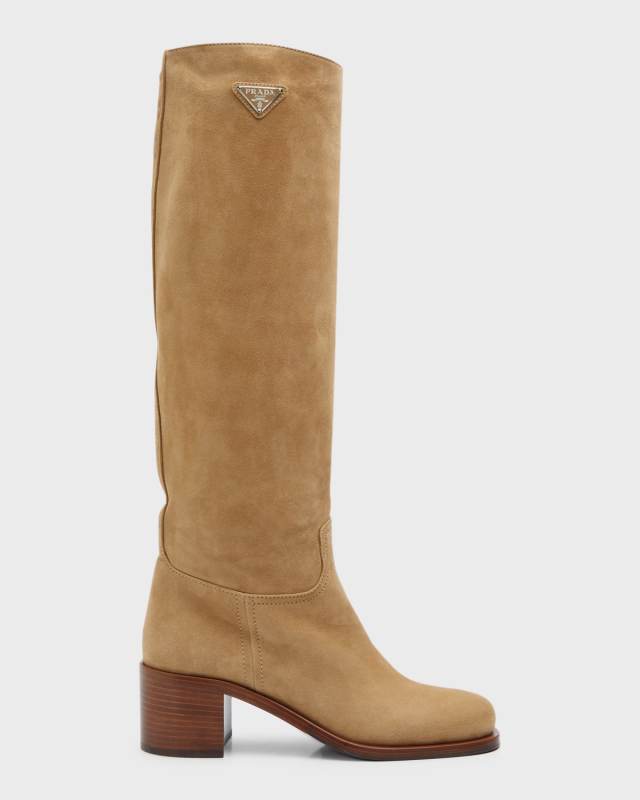 Suede Block-Heel Knee Boots